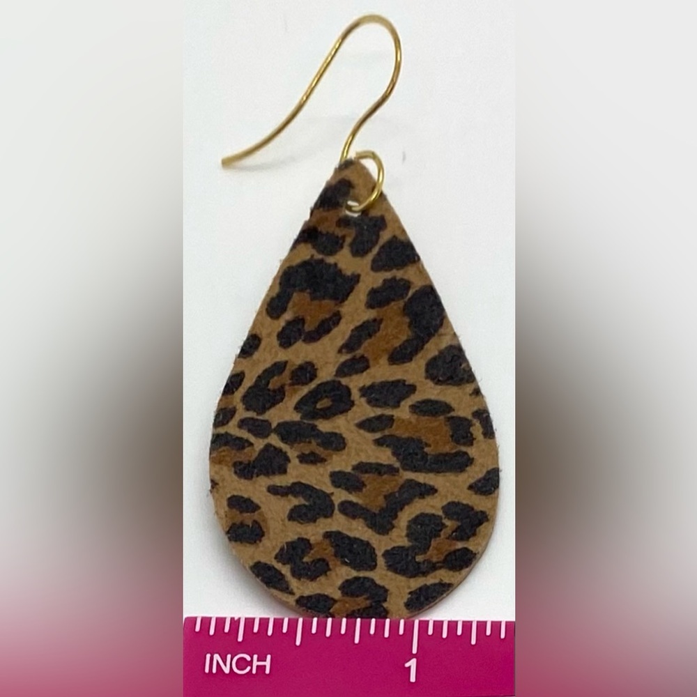 Brown Animal Print FauxFur Leather Dangle Earrings Boho Eclectic Y2K Festival - Picture 7 of 10